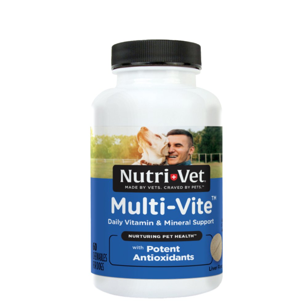 בקבוק המכיל 60 כדורי ויטמין לכלבים בוגרים של חברת NUTRI VET