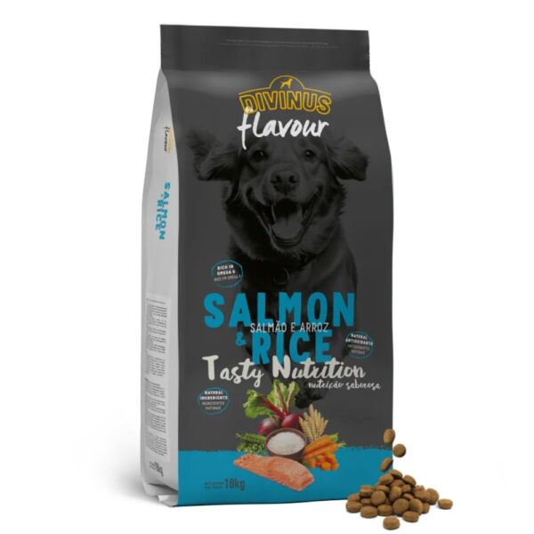 סלמון לכלבים בוגרים - שק מזון 18 קילו של חברת divinus pet nutrition