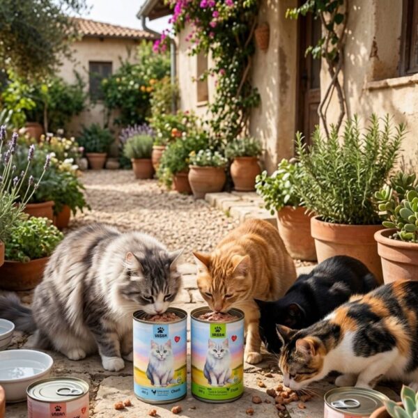 חתולים אוכלים יחד שימורי אורבן בחצר פורחת | Urban Cat Food Multi Flavor Bundle